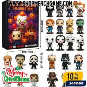 Horror Movie Advent Calendar 2025 24 Day Spooky Countdown With Pennywise Freddy Krueger Jason Voorhees Michael Myers Funko Pop Figures Halloween Christmas Collectibles Gift For Horror Fans