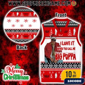 I Love It When You Call Me Big Poppa Notorious BIG Ugly Christmas Sweater Gile Red White Black With Fair Isle Pattern Hip Hop Holiday Gift