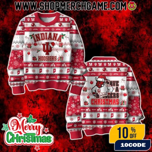 Indiana Hoosiers Ugly Christmas Sweater Have A Hoosiers Holiday Knit Pullover