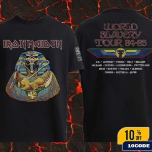 Iron Maiden 50th Anniversary World Slavery Tour 85-85 Powerslave Pharaoh Eddie Merch T-Shirt Iron Maiden 50th Anniversary World Slavery Tour 85-85 Powerslave Pharaoh Eddie Merch T-Shirt