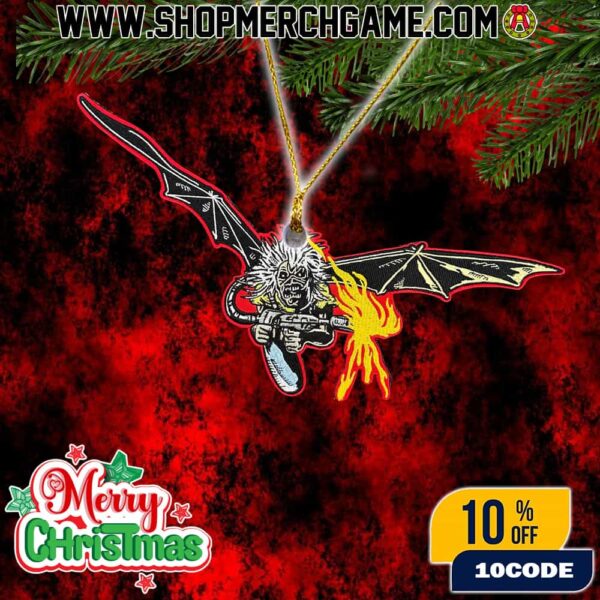 Iron Maiden Aces High Eddie Christmas Ornament Flying Pilot Wings Machine Gun Design Holiday Decoration Heavy Metal Band Collectible Tree Ornament Gift For Metal Fan