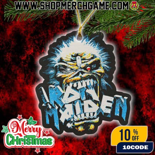 Iron Maiden Christmas Ornament Ceramic Holiday Decoration Blue Icy Eddie Face Frozen Skull Design Tree Ornament Collectible Gift For Heavy Metal Fans