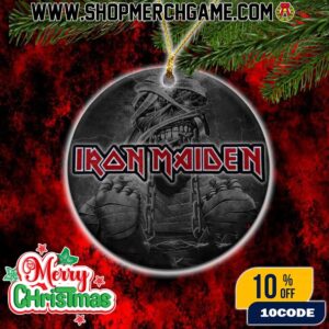 Iron Maiden Eddie Christmas Ornament Ceramic Holiday Decoration Heavy Metal Band Collectible Round Tree Ornament Gift For Rock Music Fans Merry Christmas Decor