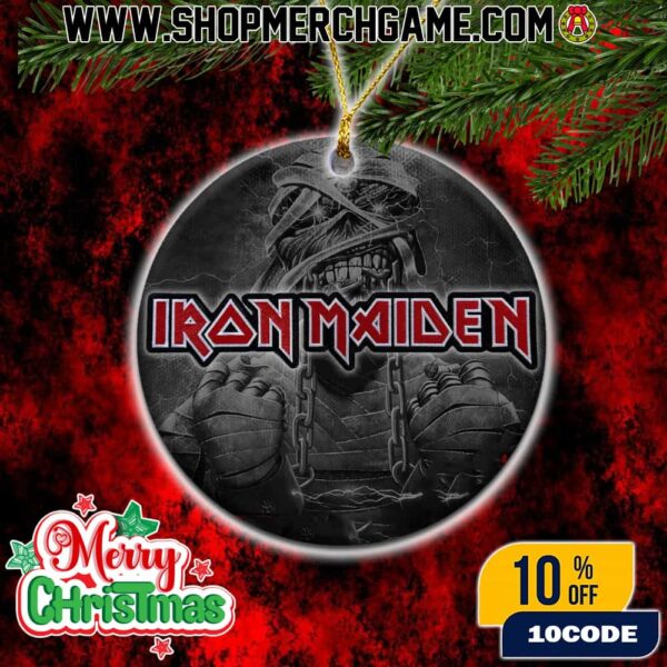 Iron Maiden Eddie Christmas Ornament Ceramic Holiday Decoration Heavy Metal Band Collectible Round Tree Ornament Gift For Rock Music Fans Merry Christmas Decor