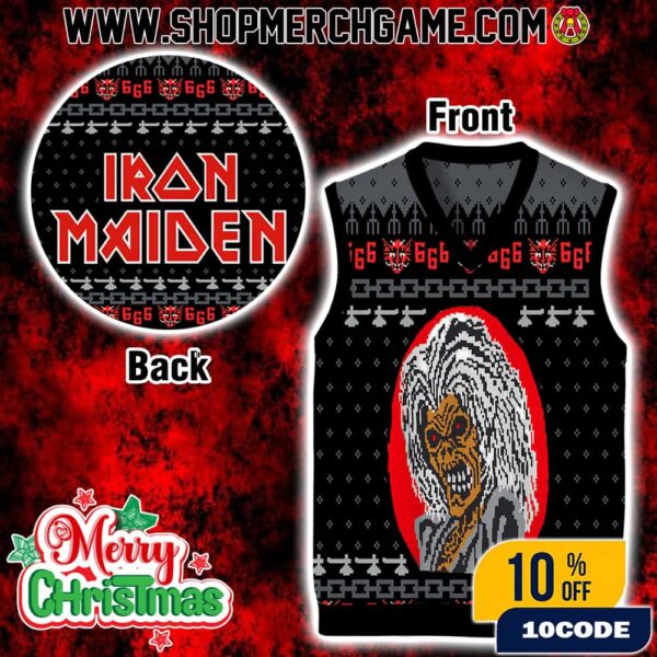 Iron Maiden Eddie Powerslave Ugly Christmas Sweater Gile Sleeveless Knitted Vest Holiday Gift For Metal Fans