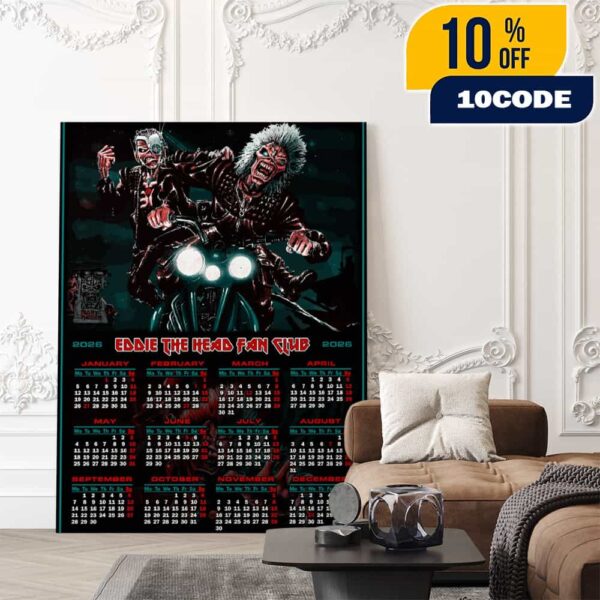 Iron Maiden Eddie The Head Fan Club Artwork One Page Calendar 2026 Full Sizes Motorcycle Poster By Cristian Kenneth Glen Crusader Art Poster Canvas Home Decor
