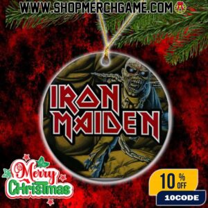 Iron Maiden Logo Christmas Ornament Eddie The Head Chain Design Holiday Decoration Heavy Metal Band Mascot Collectible Round Tree Ornament Gift For Metal Music Fans