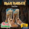 Iron Maiden Powerslave Christmas Crew Socks Pharaoh Eddie Egyptian Theme Blue Gold Heavy Metal Band Holiday Gift Winter Party Wear For Metalheads Xmas Stocking Stuffer