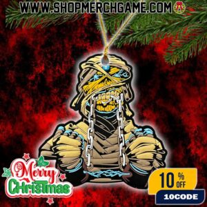 Iron Maiden Powerslave Mummy Eddie Christmas Ornament Egyptian Pharaoh Design Holiday Decoration Chain Bandage Heavy Metal Band Collectible Tree Ornament Gift For Metal Music Fans