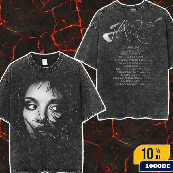 JADE That’s Showbiz Baby The Tour 2025 UK And Ireland Merch Jade Face Date List Back Washed Two Sides T-Shirt