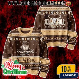 Jelly Roll Somebody Save Me Brown Ugly Christmas Sweater Country Music Holiday Knit Pullover