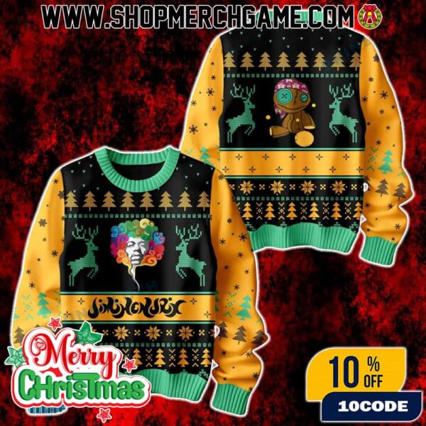 Jimi Hendrix Voodoo Child Ugly Christmas Sweater Retro Psychedelic Holiday Knit Pullover
