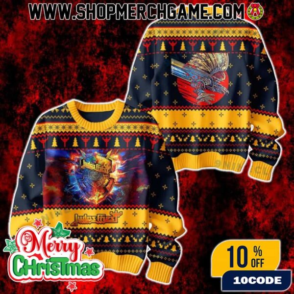 Judas Priest Invincible Shield Ugly Christmas Sweater Heavy Metal Band Holiday Jumper Knitted Pullover