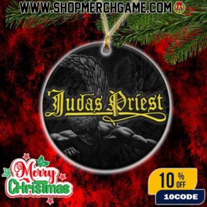Judas Priest Sad Wings Of Destiny Christmas Ornament Ceramic Holiday Decoration Fallen Angel Design Heavy Metal Band Collectible Round Tree Ornament Gift For Metal Fans
