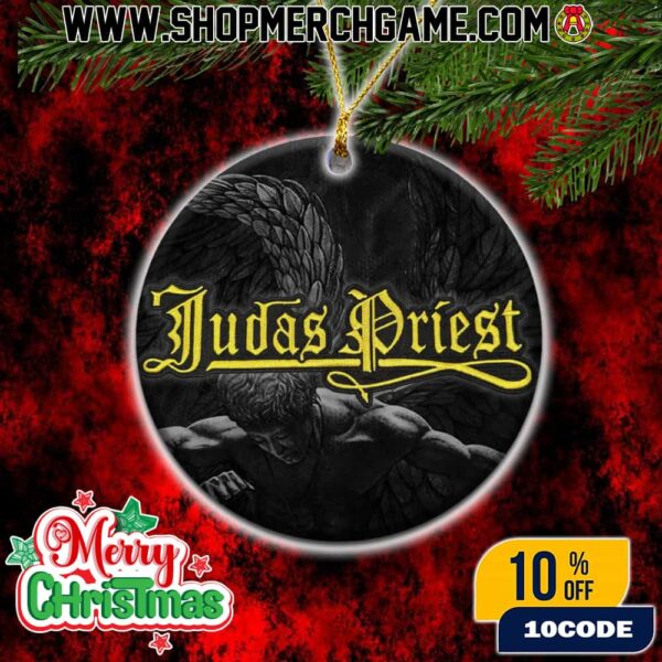 Judas Priest Sad Wings Of Destiny Christmas Ornament Ceramic Holiday Decoration Fallen Angel Design Heavy Metal Band Collectible Round Tree Ornament Gift For Metal Fans