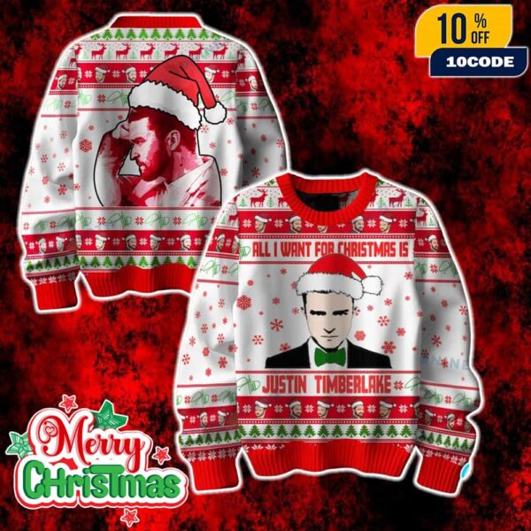 Justin Timberlake Ugly Christmas Sweater Music Band Singer Holiday Knit Jumper Xmas Gift