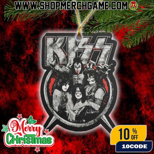 Kiss Band Christmas Ornament Ceramic Holiday Decoration Four Members Circle Logo Design Tree Ornament Collectible Gift For Classic Rock Fans