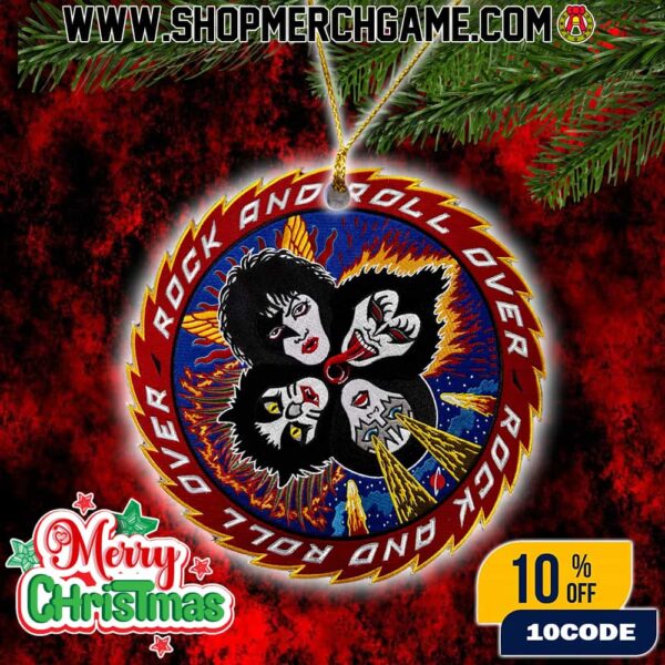 Kiss Rock And Roll Over Christmas Ornament Band Faces Makeup Design Holiday Decoration Four Members Logo Collectible Round Tree Ornament Gift For Rock Music Fans