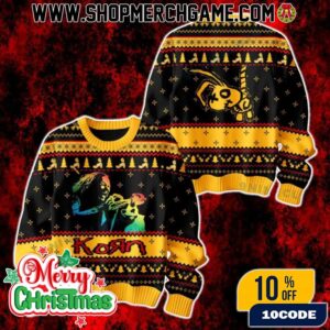 Korn Band Sweater Black And Yellow Design Ugly Christmas Jumper Rock Metal Holiday Knit