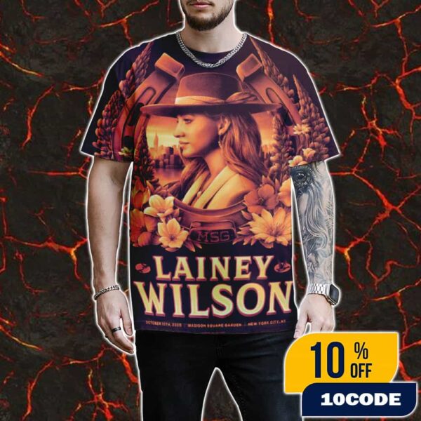 Lainey Wilson Cowboy Artwork Poster California Poppies On October 10 2025 At Madison Square Garden New York City By Max Mahn All Over Print Graphic T-Shirt, Hoodie