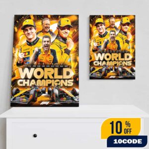 Lando Norris x Oscar Piastri x Andrea Stella McLaren Car MCL39 Papaya Black-Orange 2025 World Champions All Titles Poster Canvas