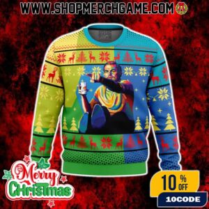 Leonardo DiCaprio Pointing Meme Ugly Christmas Sweater Once Upon A Time In Hollywood Rick Dalton Pop Art Holiday Knit With Reindeer And Snowflakes