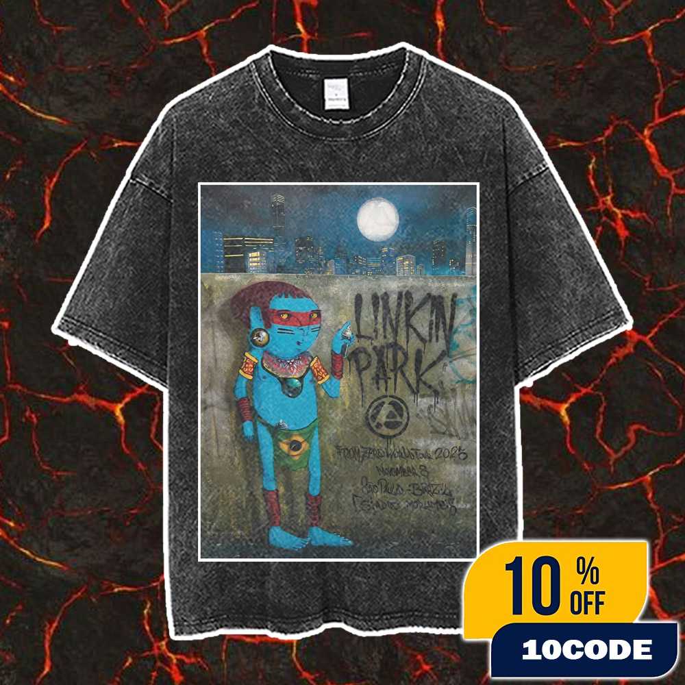 Linkin Park From Zero World Tour Sao Paulo Event Poster Version 2 November 8th 2025 Artwork By Carnio Vintage Washed Unisex T-Shirt Linkin Park From Zero World Tour Sao Paulo Event Poster Version 2 November 8th 2025 Artwork By Carnio Vintage Washed Unisex T-Shirt