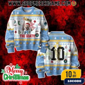Lionel Messi All I Want For Christmas Is The GOAT Ugly Christmas Sweater Soccer Holiday Knit Pullover