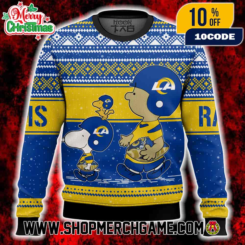 Los Angeles Rams Snoopy Charlie Brown Ugly Christmas Sweater Peanuts NFL Football Holiday Knit With Fair Isle Pattern Snowflakes Winter Festive Gift For Fans Los Angeles Rams Snoopy Charlie Brown Ugly Christmas Sweater Peanuts NFL Football Holiday Knit With Fair Isle Pattern Snowflakes Winter Festive Gift For Fans