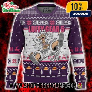 Luffy Gear 5 One Piece Nika Devil Fruit Sun God Model Ugly Christmas Sweater Knitted Holiday Pullover With Anime Character Design For Men Women