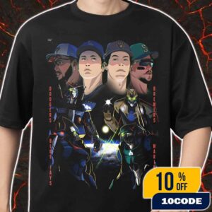 MLB Playoffs 2025 Championship Series Poster 4 Teams Remain Dodgers x Brewers x Blue Jays x Mariners Gundam Style Artwork Merch Unisex T-Shirt