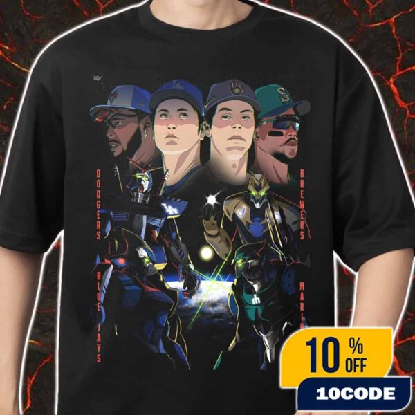 MLB Playoffs 2025 Championship Series Poster 4 Teams Remain Dodgers x Brewers x Blue Jays x Mariners Gundam Style Artwork Merch Unisex T-Shirt