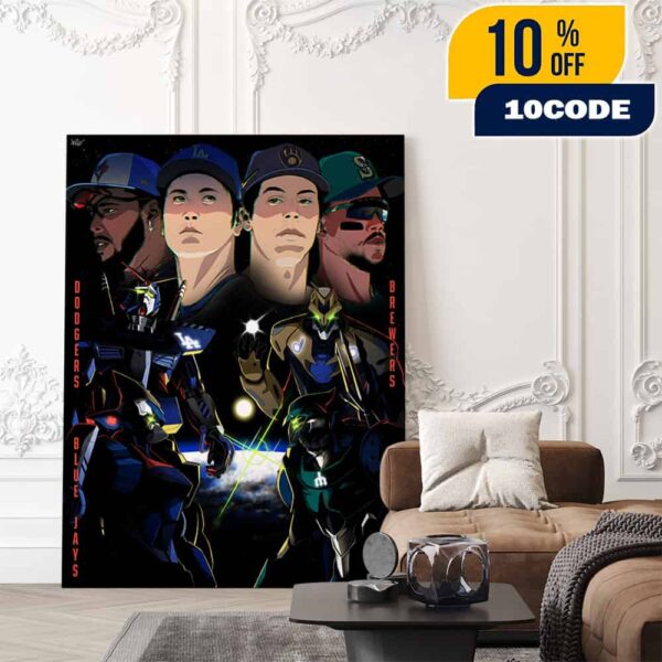 MLB Playoffs 2025 Championship Series Poster 4 Teams Remain Dodgers x Brewers x Blue Jays x Mariners Gundam Style Artwork Poster Canvas Home Decor