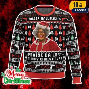 Madea Ugly Christmas Sweater Halleluyer Praise The Lort Funny Merry Christmurr Holiday Knit Pullover Unisex Jumper