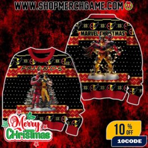 Marvel Deadpool And Wolverine Ugly Christmas Sweater Friends Holiday Knit Pullover