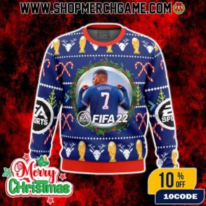 Mbappe EA Sports FIFA 22 Ugly Christmas Sweater With France Jersey World Cup Trophy Nordic Knit Holiday Pullover For Soccer Gaming Fan