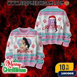 Melanie Martinez Cry Santa Ugly Christmas Sweater All I Want For Christmas Holiday Knit Pullover