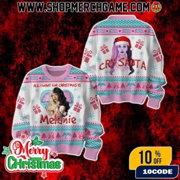 Melanie Martinez Cry Santa Ugly Christmas Sweater All I Want For Christmas Holiday Knit Pullover