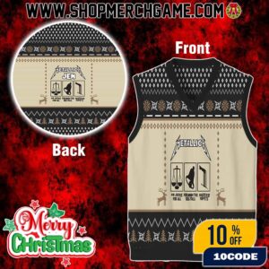 Metallica And Justice For All Album Inspired Black Beige Knitted Vest Fair Isle Christmas Holiday Ugly Sweater Gile Heavy Metal Fan Gift