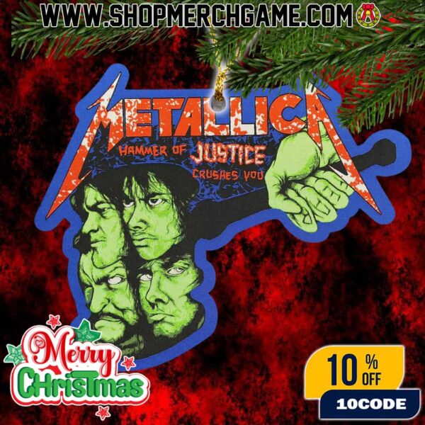 Metallica And Justice For All Christmas Ornament Ceramic Holiday Decoration Hammer Of Justice Crushes You Album Art Tree Ornament Gift For Metal Fans