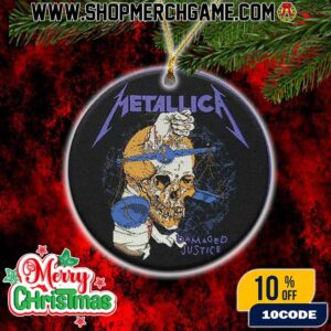 Metallica Damaged Justice Christmas Ornament Ceramic Holiday Decoration Bandaged Skull Design 1988 Tour Tree Ornament Collectible Gift For Thrash Metal Fans