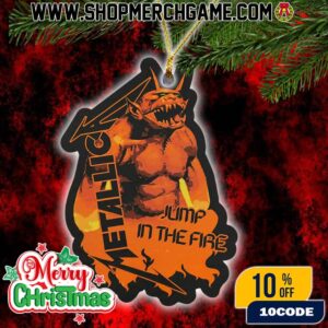 Metallica Jump In The Fire Christmas Ornament Ceramic Holiday Decoration Orange Demon Monster Design Tree Ornament Collectible Gift For Thrash Metal Fans