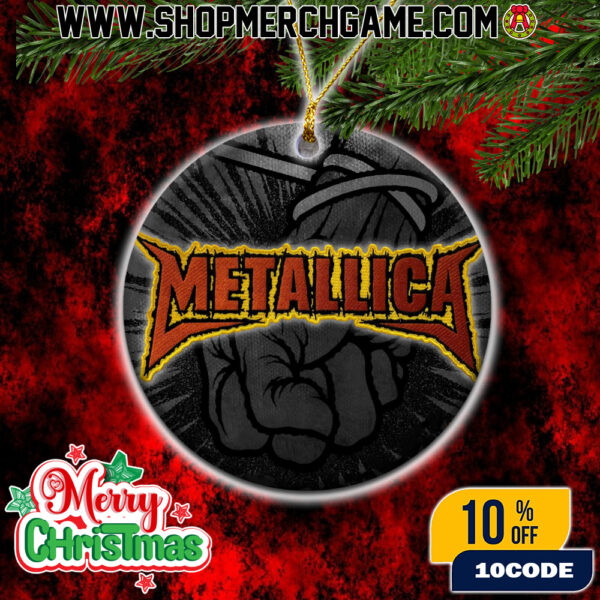 Metallica Logo Christmas Ornament Ceramic Holiday Decoration Fist Design Heavy Metal Band Collectible Round Tree Ornament Gift For Thrash Metal Fans Merry Christmas Decor