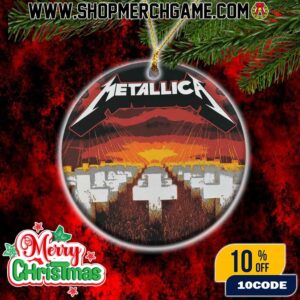 Metallica Master Of Puppets Christmas Ornament Round Hanging Decoration Cemetery Cross Design Holiday Tree Decor Official Band Merchandise Gift For Metal Fans