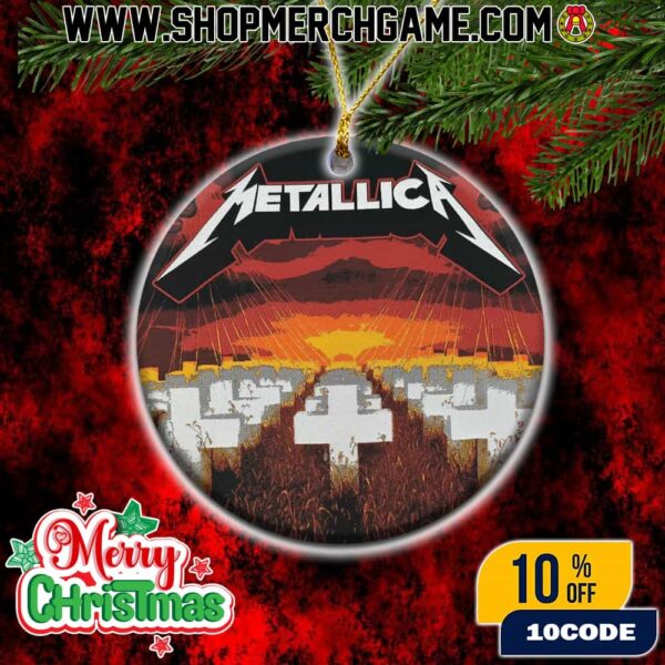 Metallica Master Of Puppets Christmas Ornament Round Hanging Decoration Cemetery Cross Design Holiday Tree Decor Official Band Merchandise Gift For Metal Fans