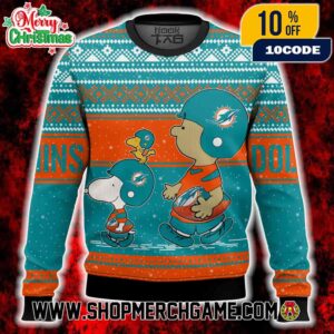 Miami Dolphins Snoopy Charlie Brown Ugly Christmas Sweater Peanuts NFL Football Holiday Knit With Fair Isle Pattern Snowflakes Winter Festive Gift For Fan Miami Dolphins Snoopy Charlie Brown Ugly Christmas Sweater Peanuts NFL Football Holiday Knit With Fair Isle Pattern Snowflakes Winter Festive Gift For Fan