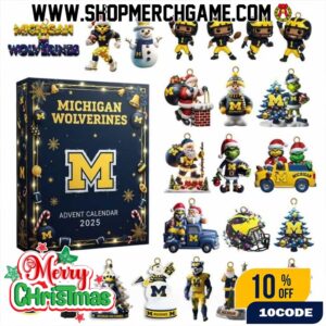 Michigan Wolverines Advent Calendar 2025 With 24 Christmas Ornaments Block M Logo NCAA Licensed Fan Gift
