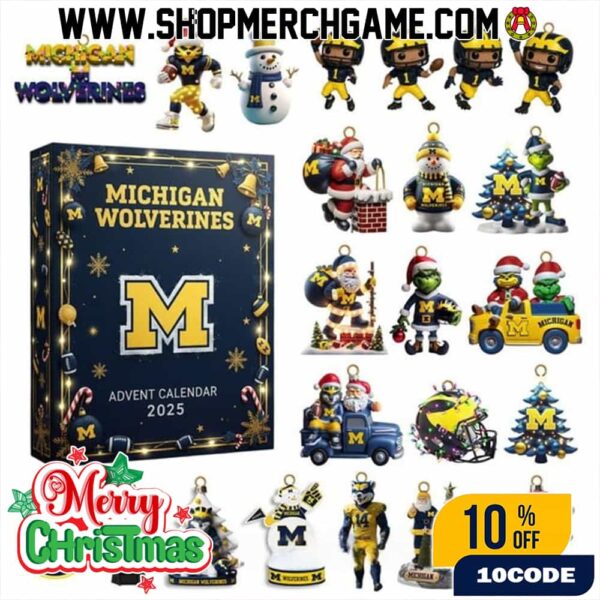 Michigan Wolverines Advent Calendar 2025 With 24 Christmas Ornaments Block M Logo NCAA Licensed Fan Gift