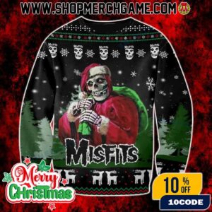 Misfits Skull Santa Ugly Christmas Sweater Gothic Holiday Knit Pullover For Rock Fans