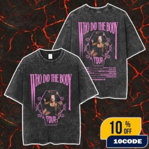 Monaleo Who Did The Body Tour December 2025 Poster Tour Dates Gothic Coffin Pink Black Six Cities Concert Merch Unisex Two Sided Washed T-Shirt